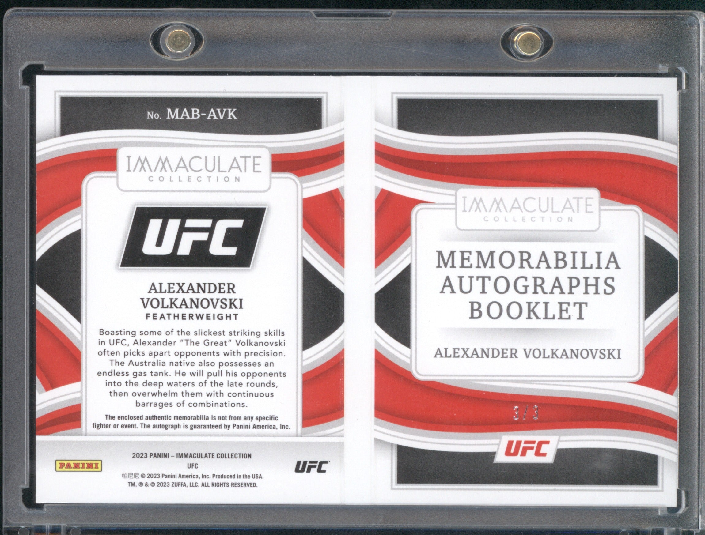 Alexander Volkanovski 2023 Panini Immaculate #MAB-AVK Memorabilia Auto Booklet