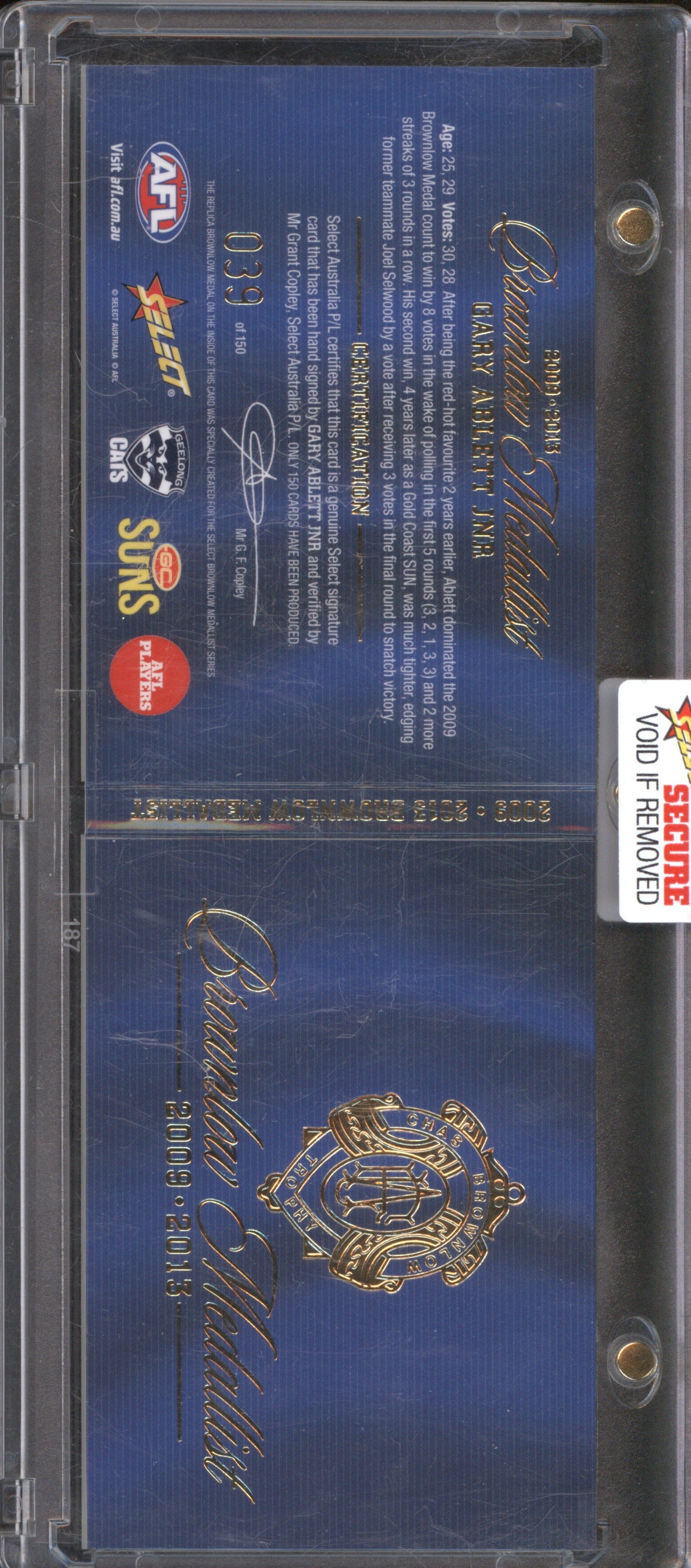 2024 Select Brownlow Medallist 2009 2013 Gary Ablett Jnr Signature Booklet