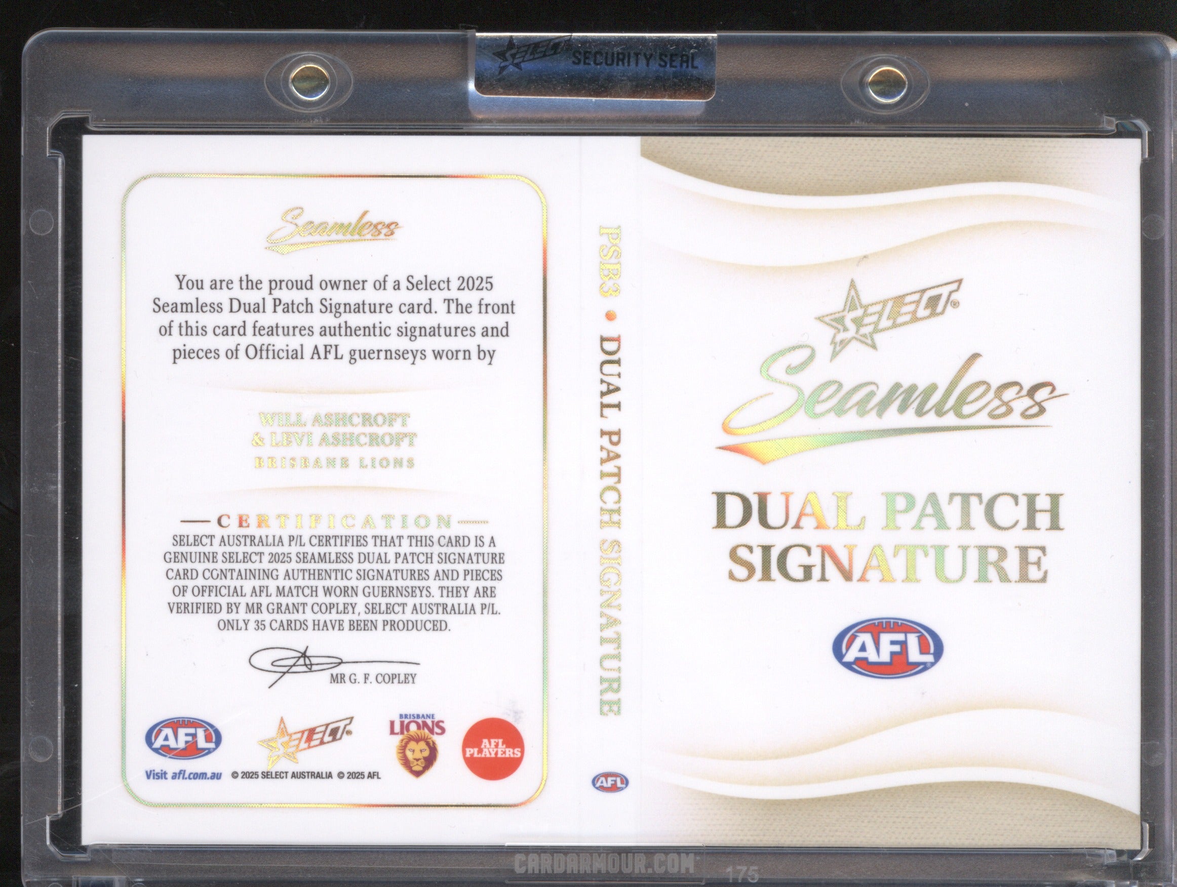 Will Ashcroft & Levi Ashcroft 2025 Select AFL 31/35 Seamless Dual Patch Auto RC