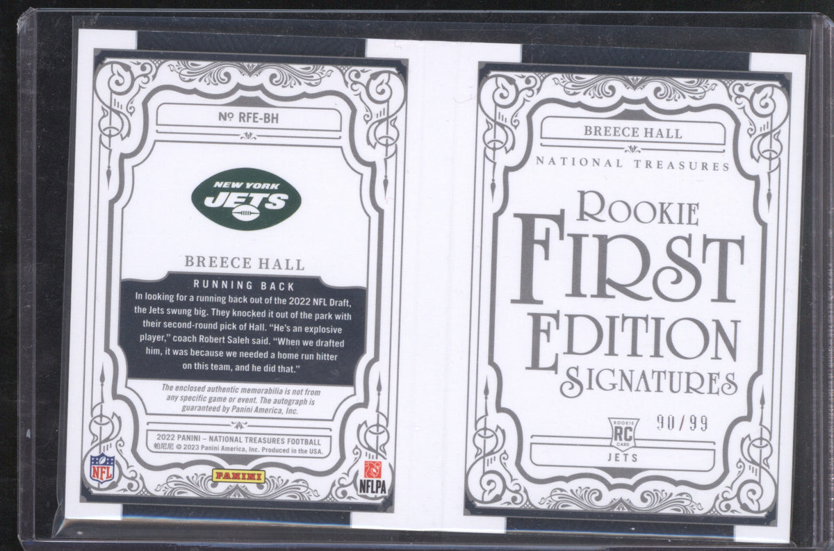 Breece Hall 2022 Panini National Treasures Rookie Patch Autograph #RFE-BH RC /99