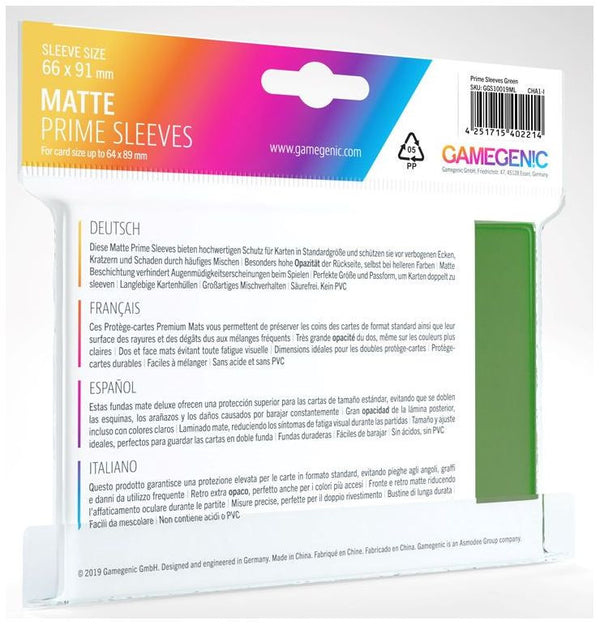 Gamegenic Matte Prime Card Sleeves Green (66mm x 91mm) (100 Sleeves Per Pack)