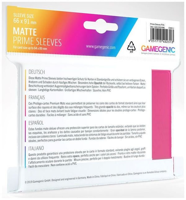 Gamegenic Matte Prime Card Sleeves Pink (66mm x 91mm) (100 Sleeves Per Pack)