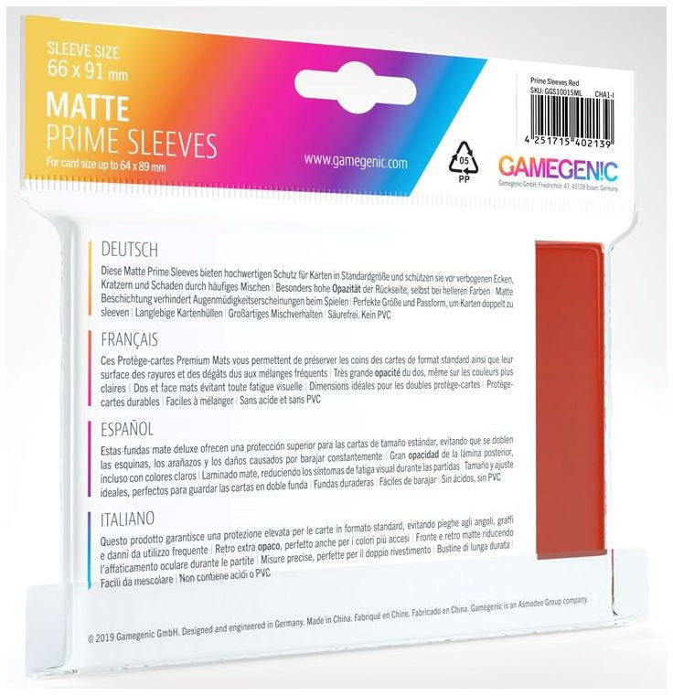 Gamegenic Matte Prime Card Sleeves Red (66mm x 91mm) (100 Sleeves Per Pack)