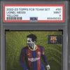 Lionel Messi 2022-23 Topps Barcelona Team Set 50 Gold Gold Drip 1/50 PSA 9