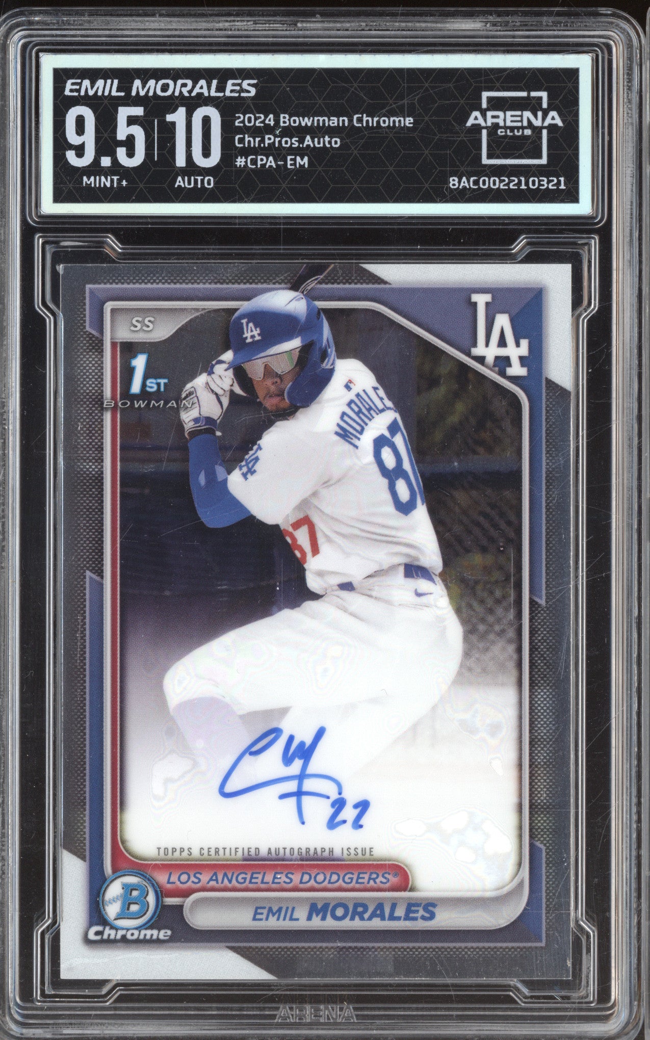 Emil Morales 2024 Bowman Chrome CPA-EM Chrome Prospect Auto RC Arena Club 9.5/10