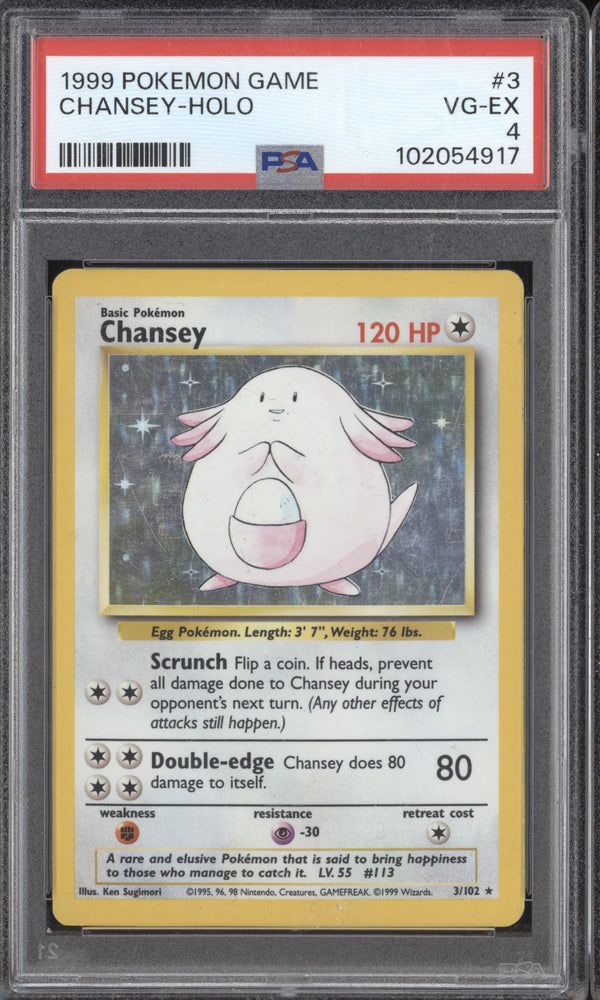 Chansey 1999 Pokemon Base Set 3/102 Holo PSA 4