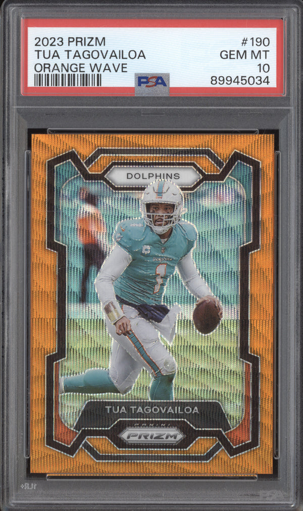 Tua Tagovailoa 2023 Panini Prizm 190 Orange Wave 3/60 PSA 10