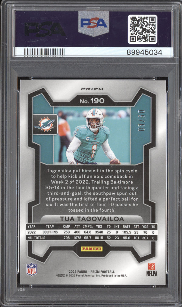 Tua Tagovailoa 2023 Panini Prizm 190 Orange Wave 3/60 PSA 10