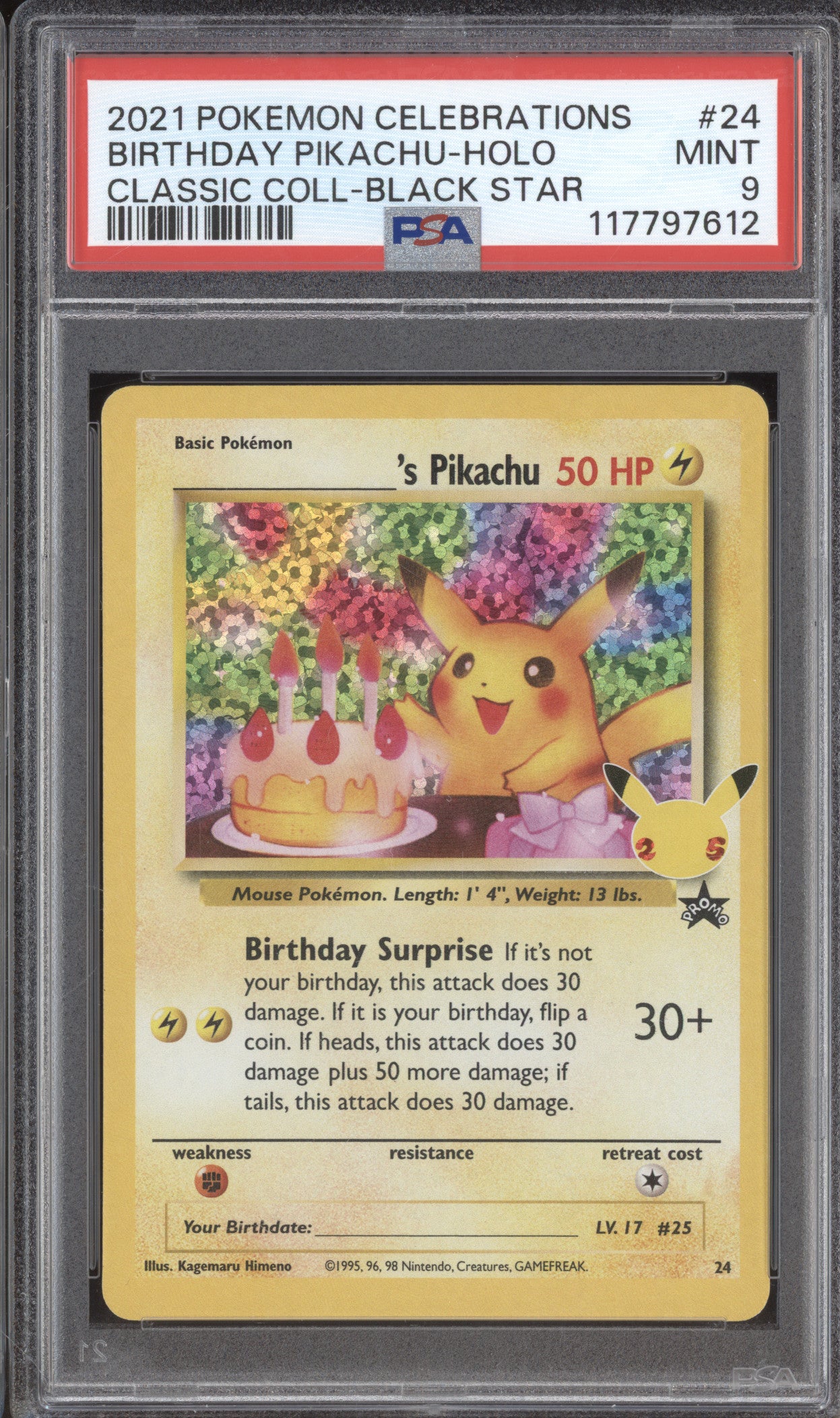 Birthday Pikachu 2021 Pokemon Celebrations 24 Classic Collection Holo PSA 9