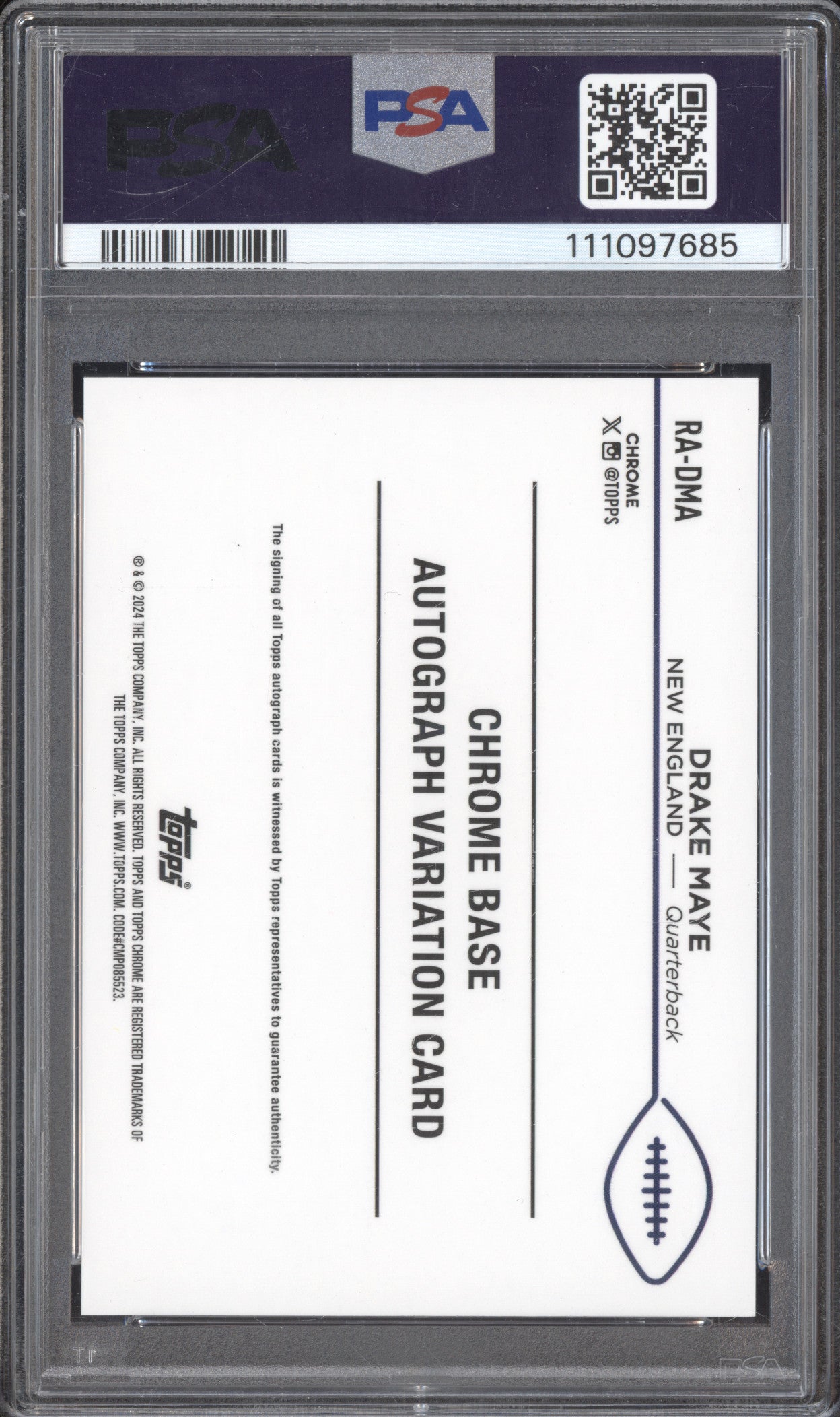 Drake Maye 2024 Topps Chrome RA-DMA Rookie Auto Orange Wave RC 15/25 PSA 9/10