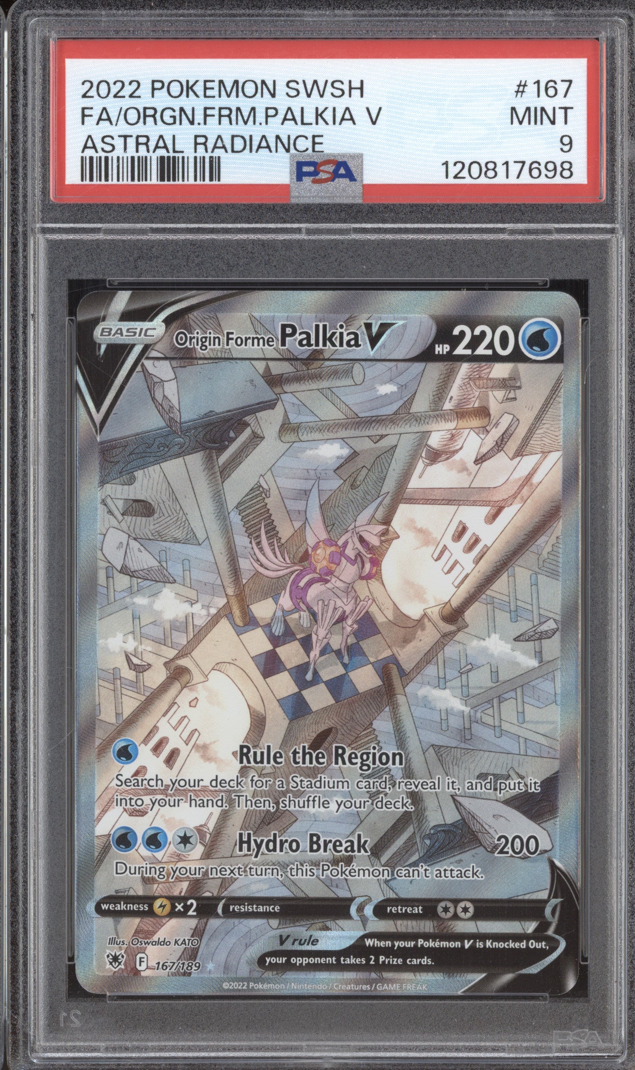 2022 Pokemon Astral Radiance 167 Origin Forme Palkia V Full Art PSA 9