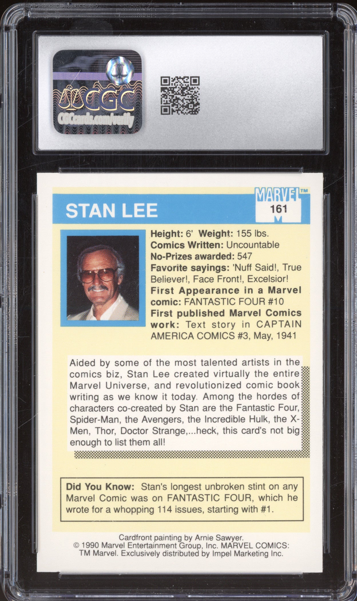 Stan Lee 1990 Marvel Marvel Universe 161 CGC 9