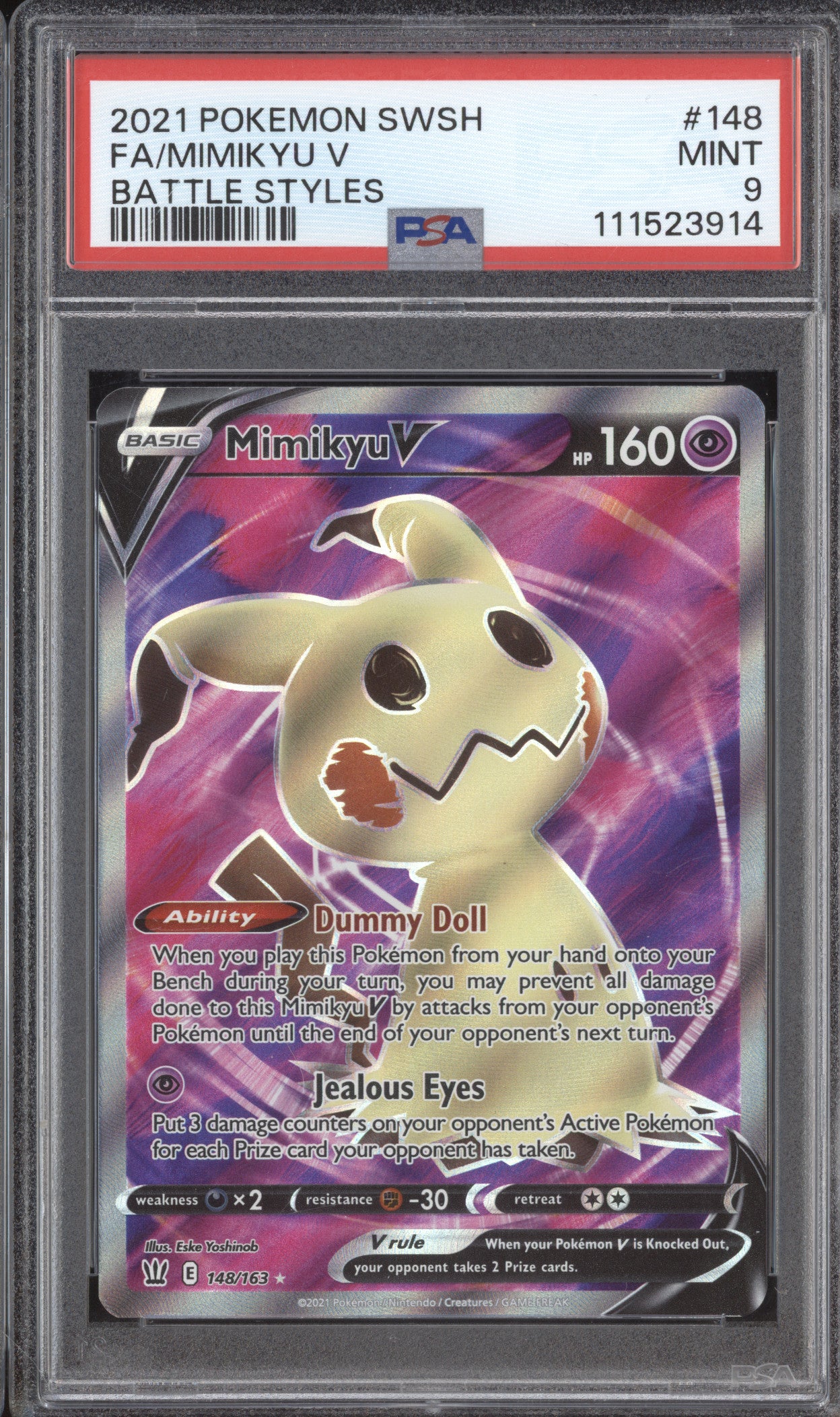 Mimikyu V 2021 Pokemon Battle Styles 148/163 Full Art PSA 9
