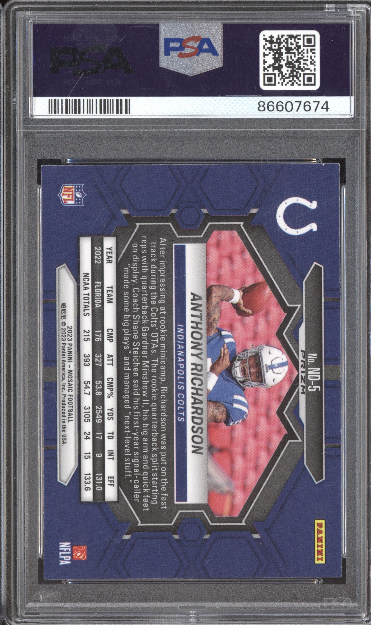 Anthony Richardson 2023 Panini Mosaic ND-5 NFL Debut Green RC PSA 10