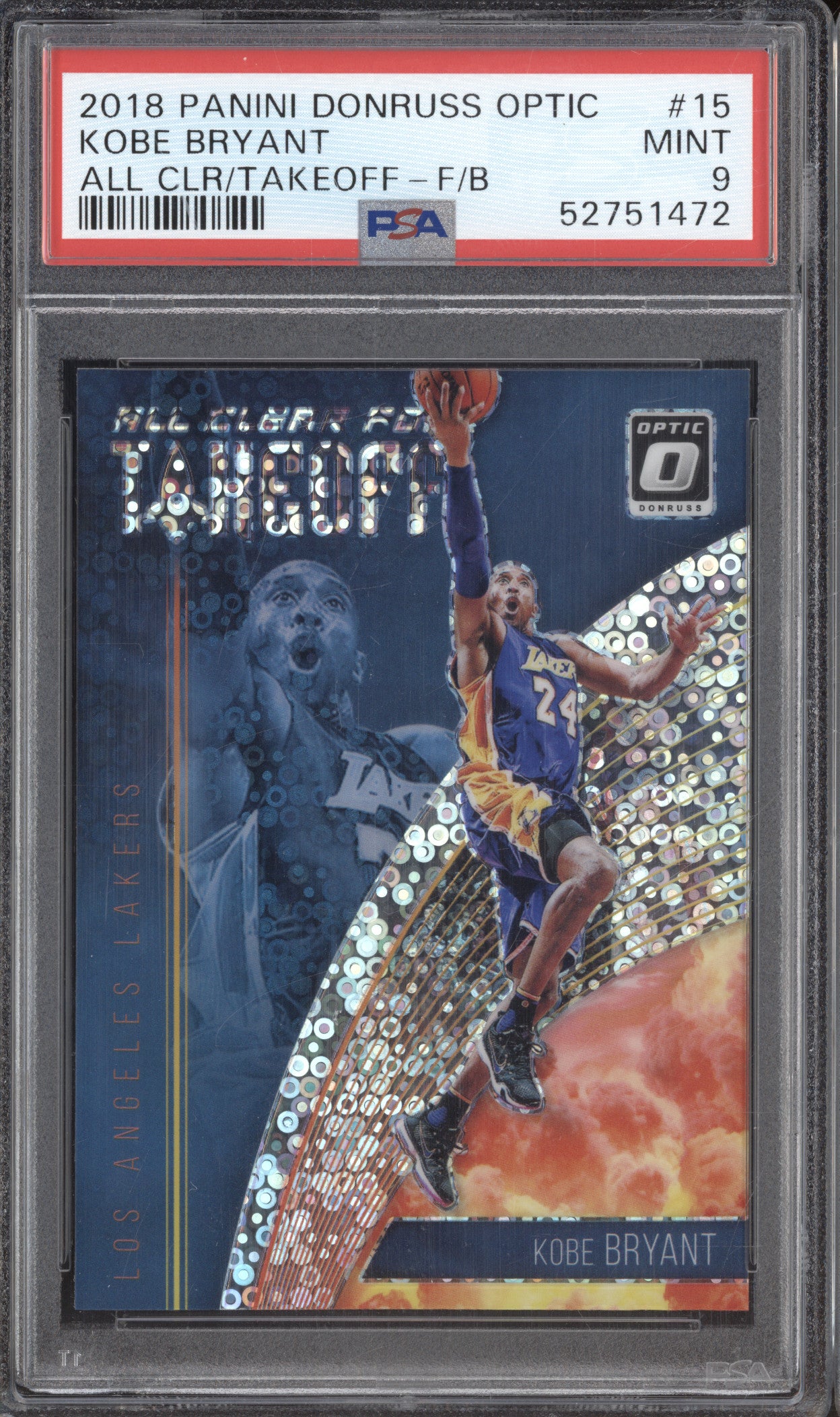 2018 Panini Donruss Optic 15 Kobe Bryant All Clear Takeoff Fast Break PSA 9
