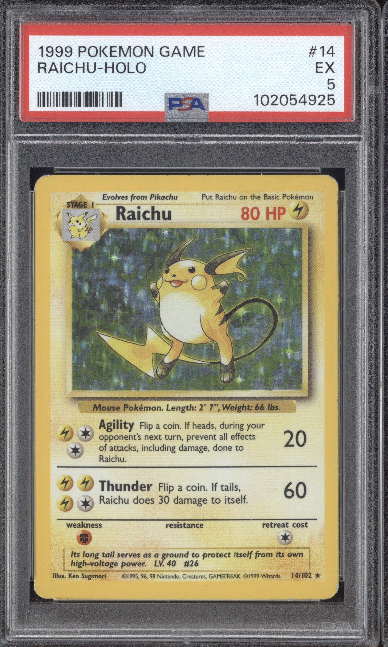 Raichu 1999 Pokemon Base Set 14/102 Holo PSA 5