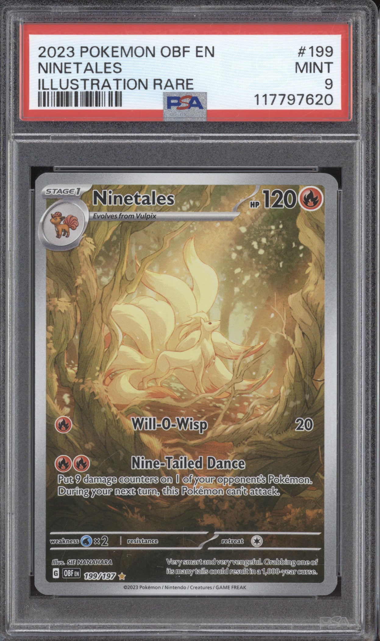 Ninetales 2023 Pokemon Obsidian Flames 199/197 Illustration Rare PSA 9
