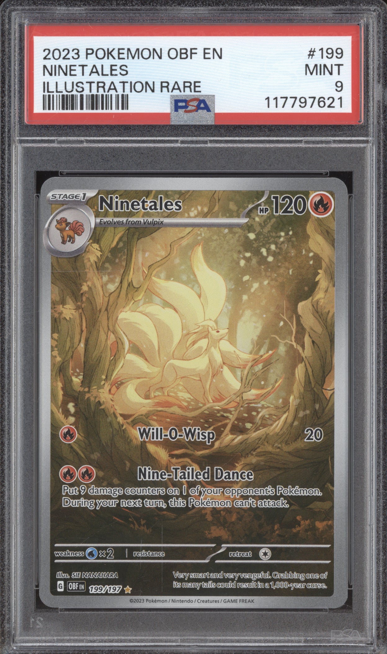 Ninetales 2023 Pokemon Obsidian Flames 199/197 Illustration Rare PSA 9