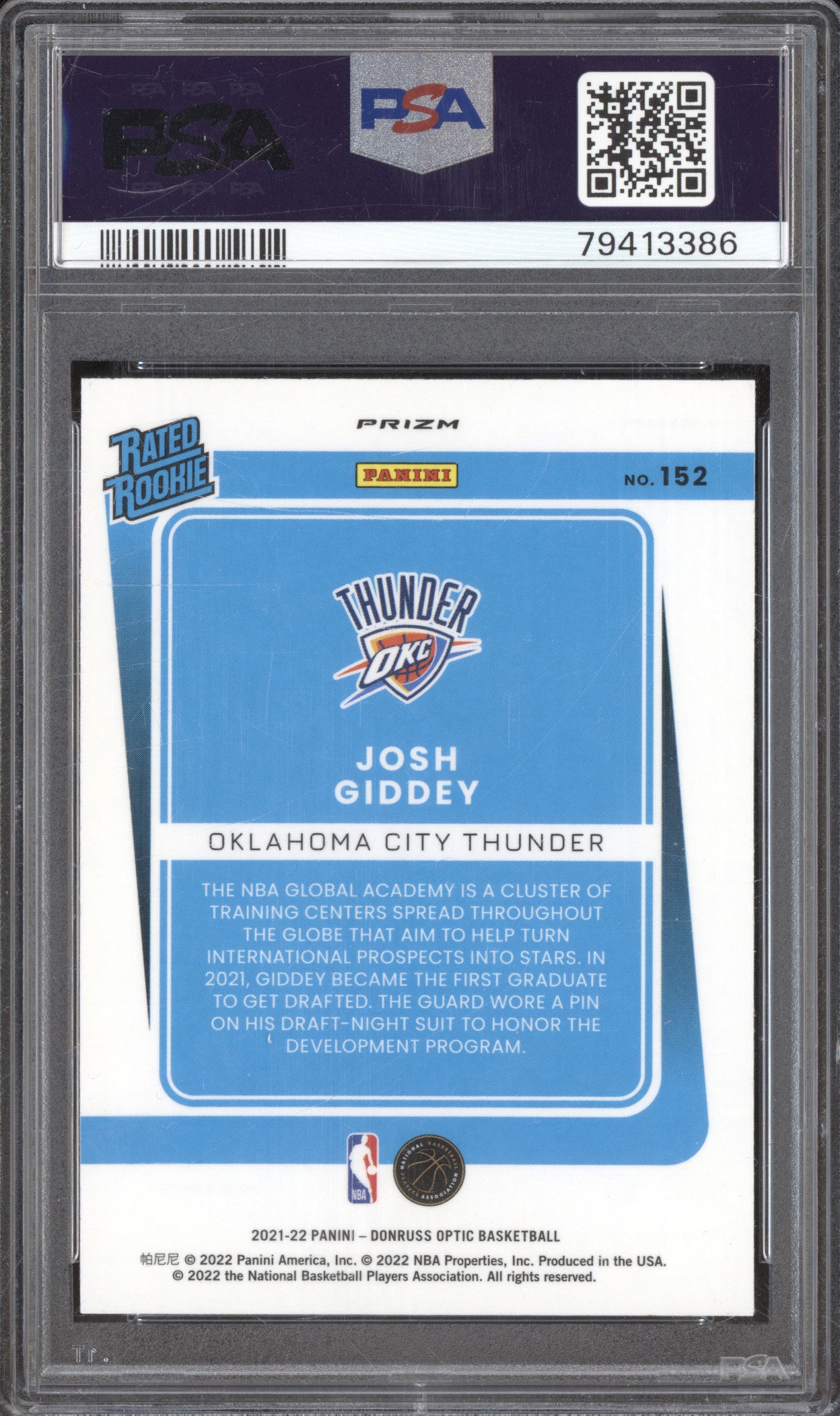 2021 Donruss Optic 152 Josh Giddey Holo RC PSA 10