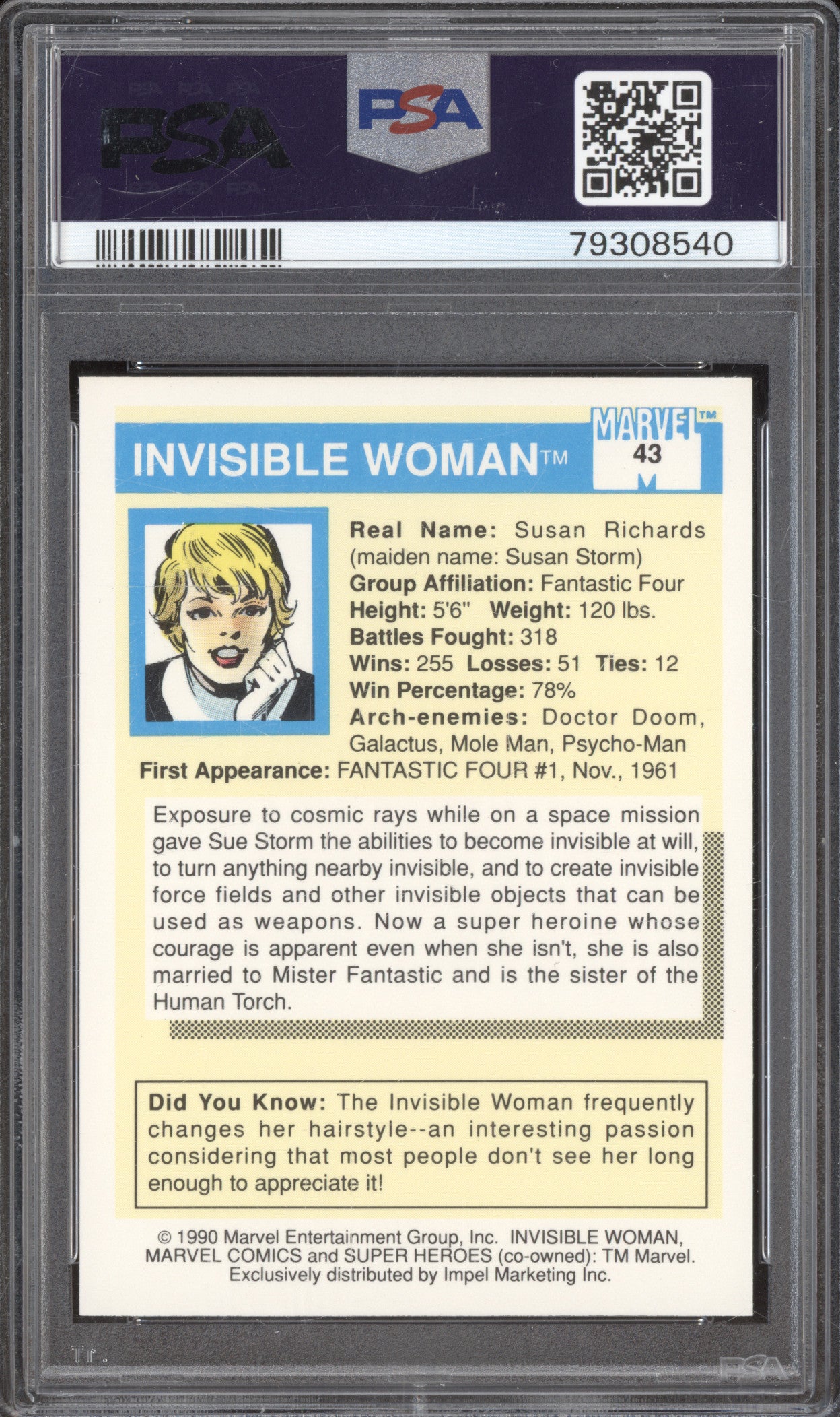 Invisible Woman 1990 Marvel Marvel Universe 43 PSA 10