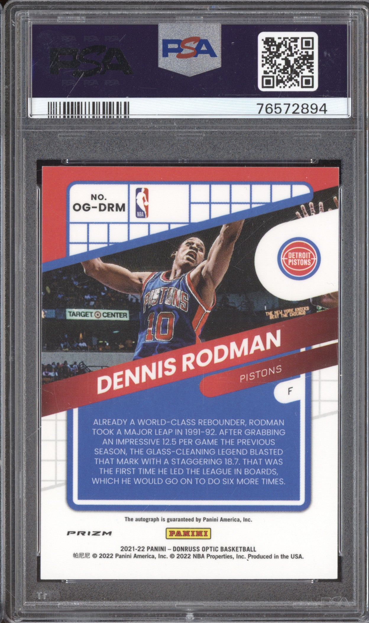 2021 Dennis Rodman Donruss Optic Opti-Graphs Choice Auto OGDRM PSA 9