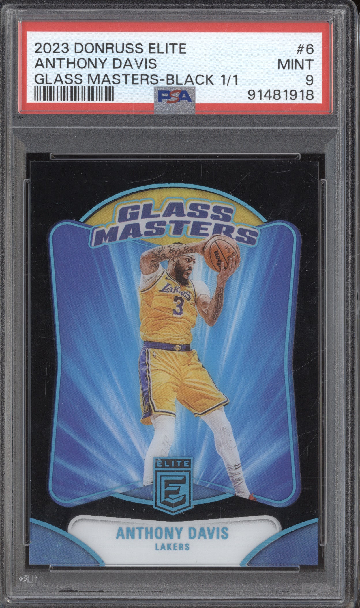 2023 Donruss Elite 6 Anthony Davis Glass Masters Black 1/1 PSA 9