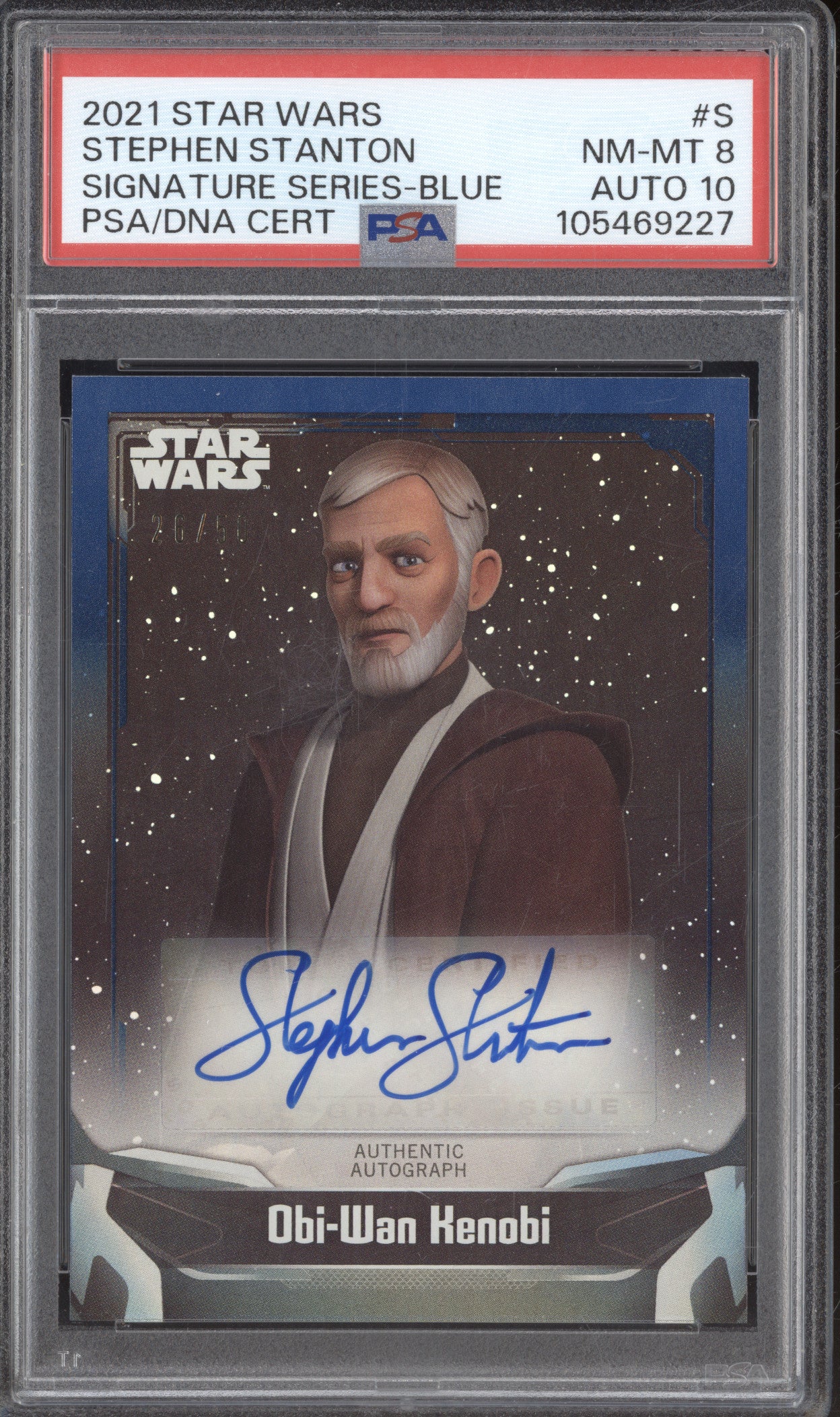 Stephen Stanton 2021 Topps Star Wars A-S Signature Series Blue 26/50 PSA 8/10