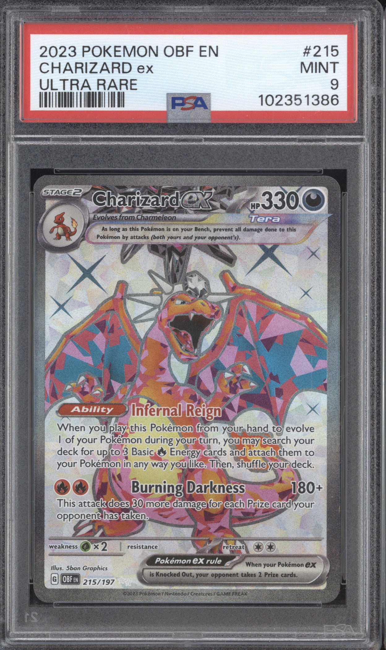 Charizard V 2023 Pokemon Obsidian Flames 215/197 Ultra Rare PSA 9