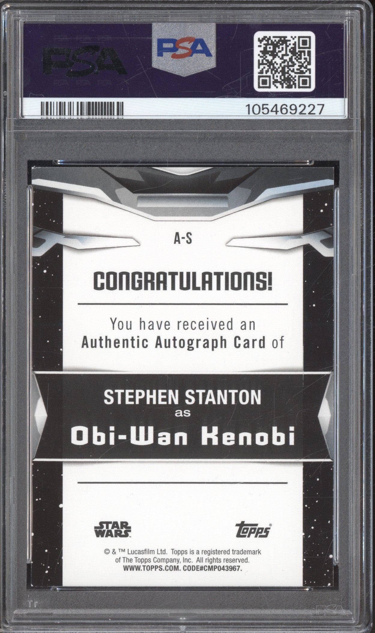 Stephen Stanton 2021 Topps Star Wars A-S Signature Series Blue 26/50 PSA 8/10