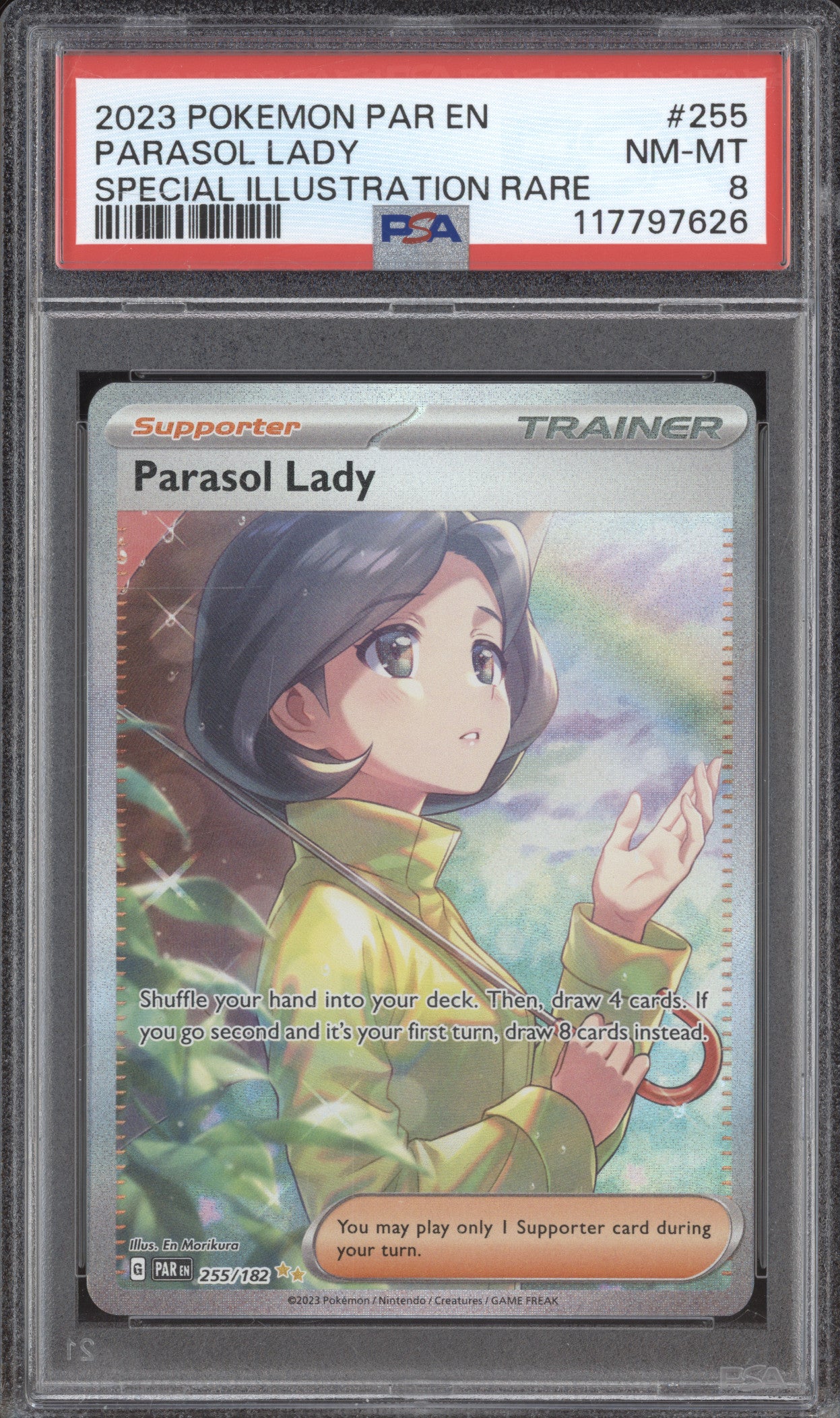 Parasol Lady 2023 Pokemon Paradox Rift 255/182 Special Illustration Rare PSA 8