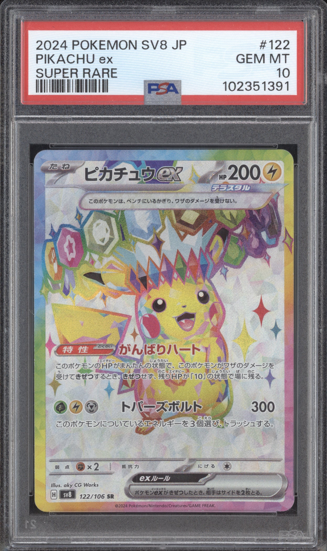 Pikachu ex 2024 Pokemon Super Electric Breaker JPN 122/106 Super Rare PSA 10