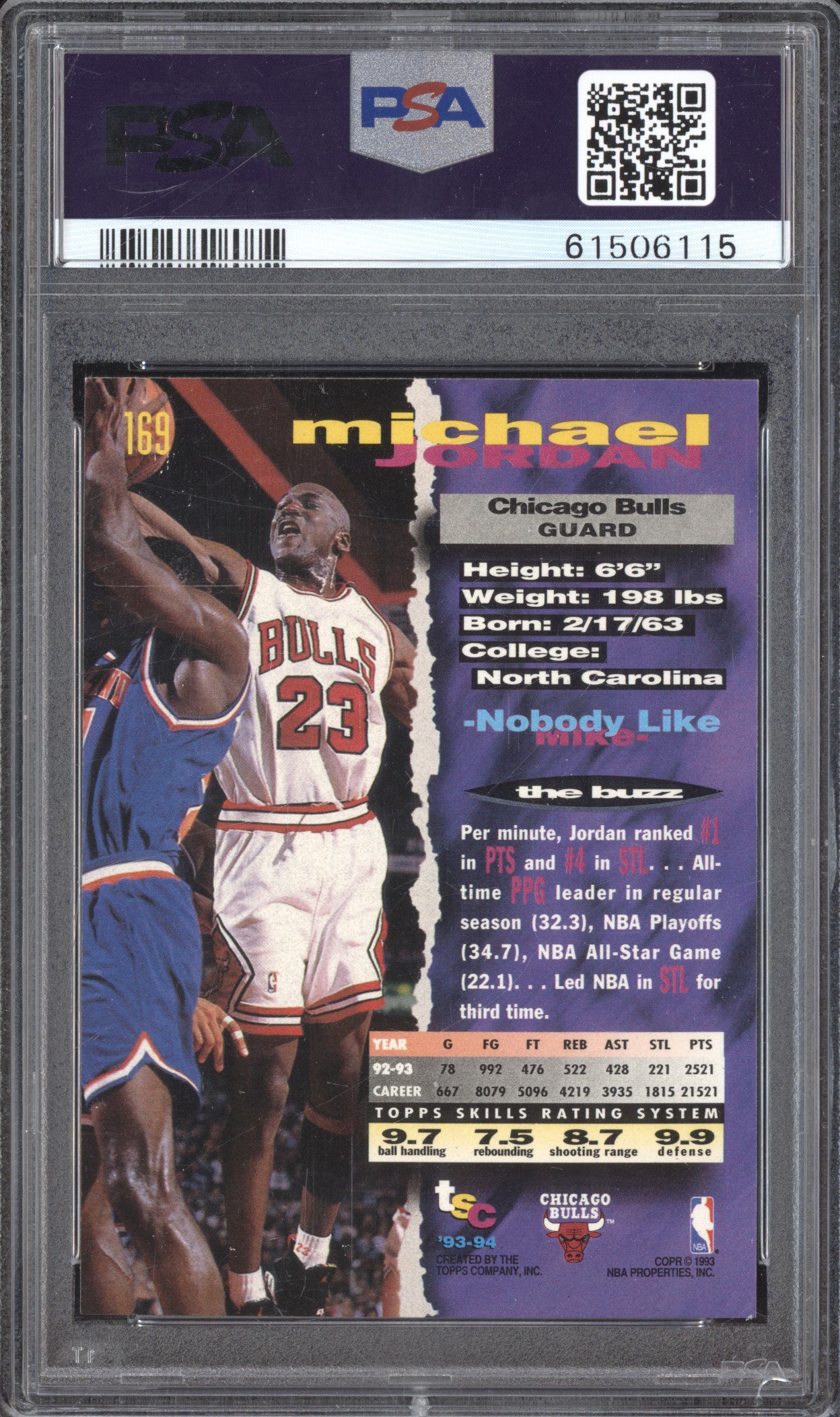 Michael Jordan 1993-94 Topps Stadium Club 169 PSA 9