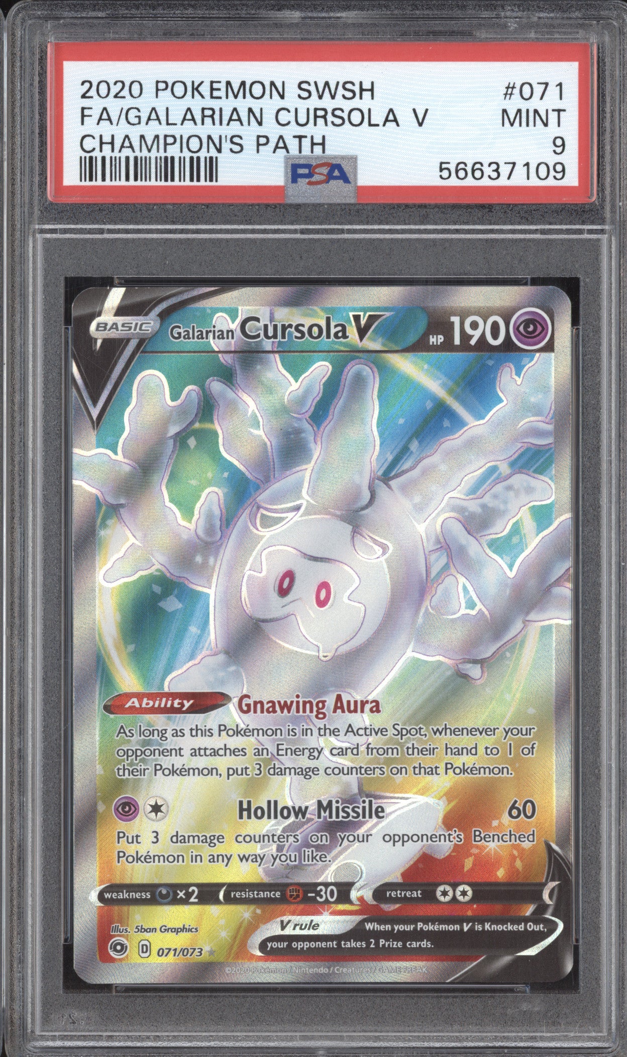 Galarian Cursola V 2020 Pokemon Champion's Path 071/073 Full Art PSA 9