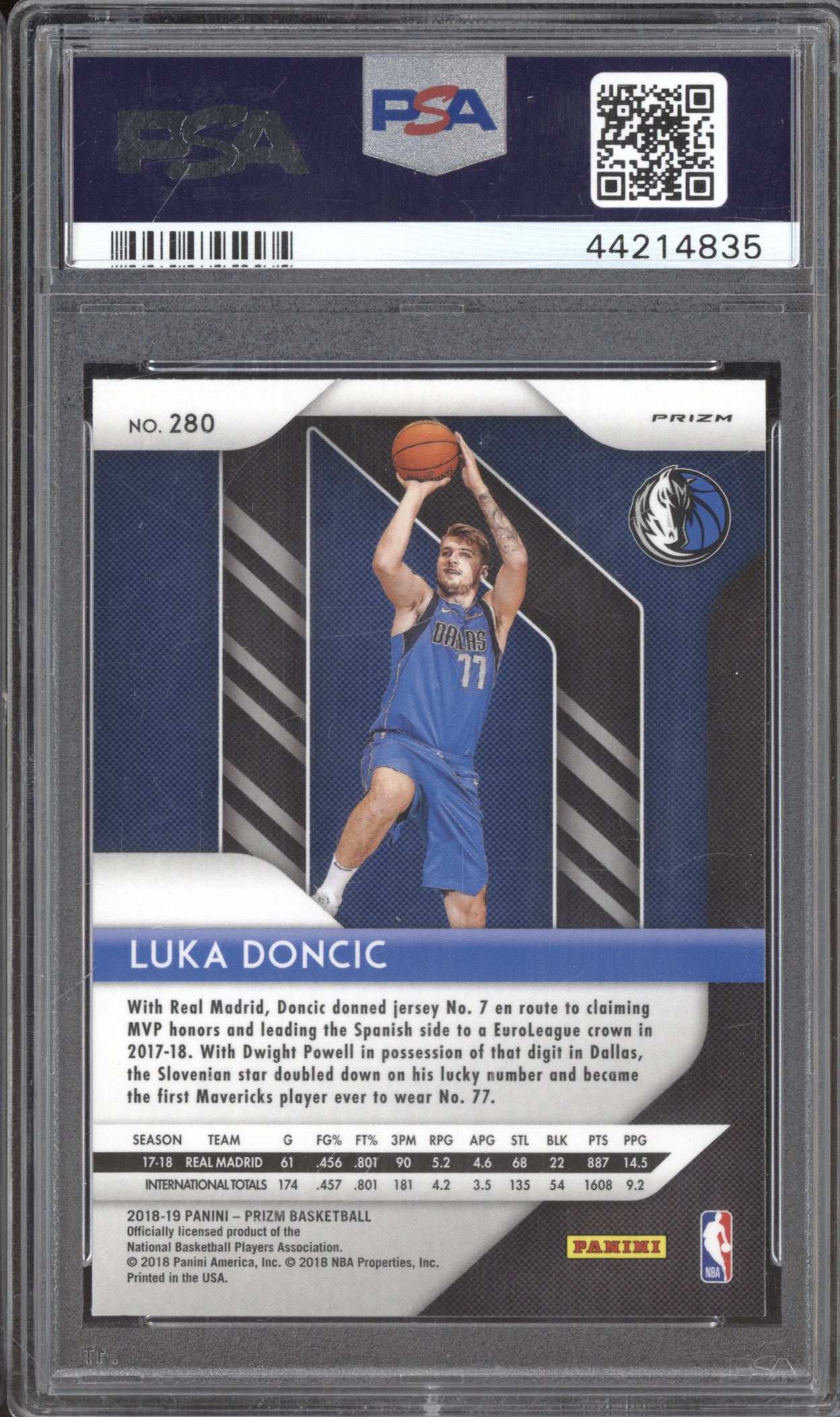 2018 Panini Prizm 280 Luka Doncic Silver Prizm RC PSA 10