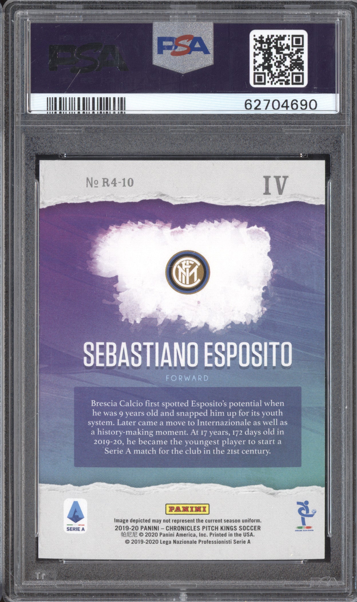 Sebastiano Esposito  Panini Chronicles PL R4-10 Pitch Kings Rookies IV PSA 10