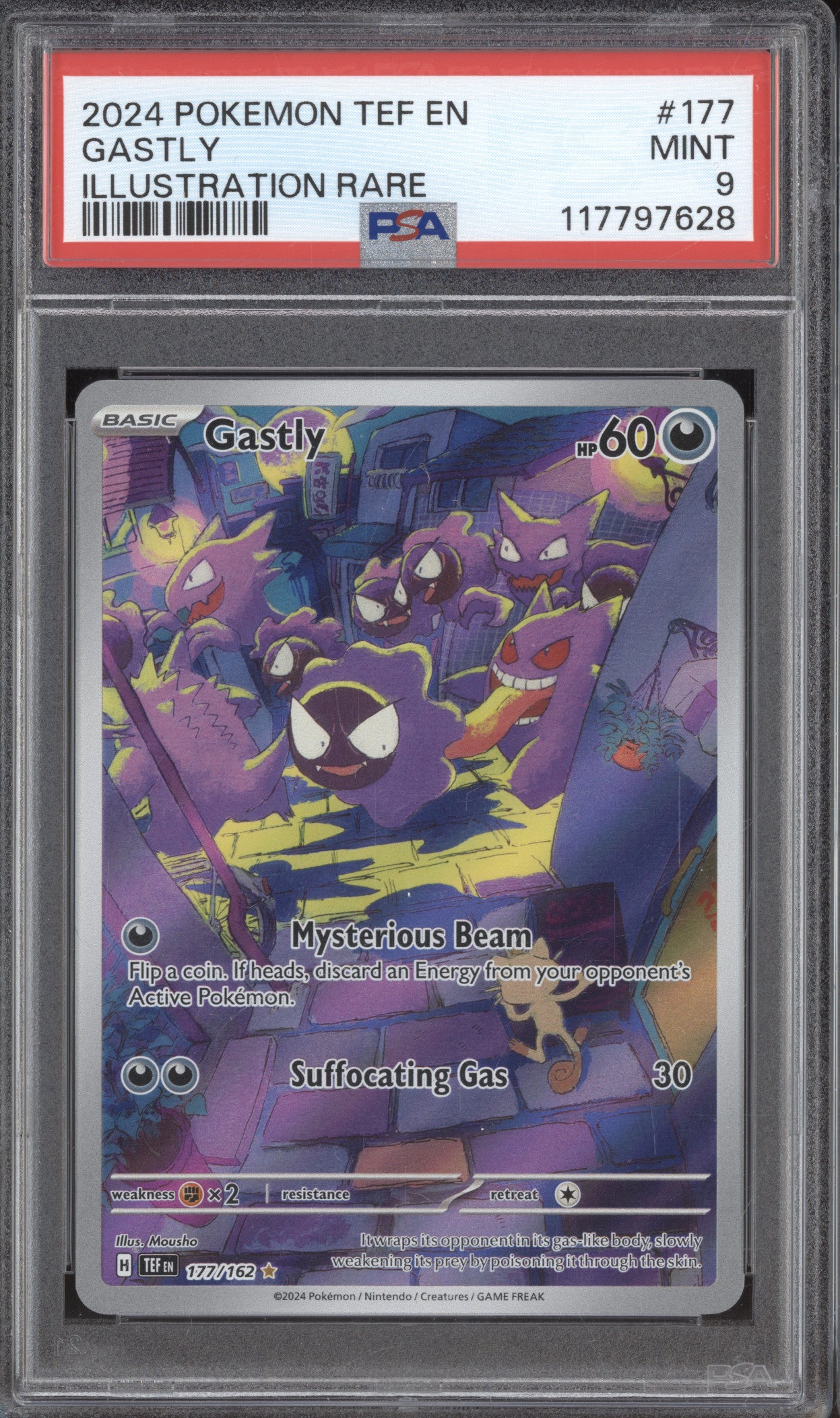 Gastly 2024 Pokemon Temporal Forces 177/162 Illustration Rare PSA 9