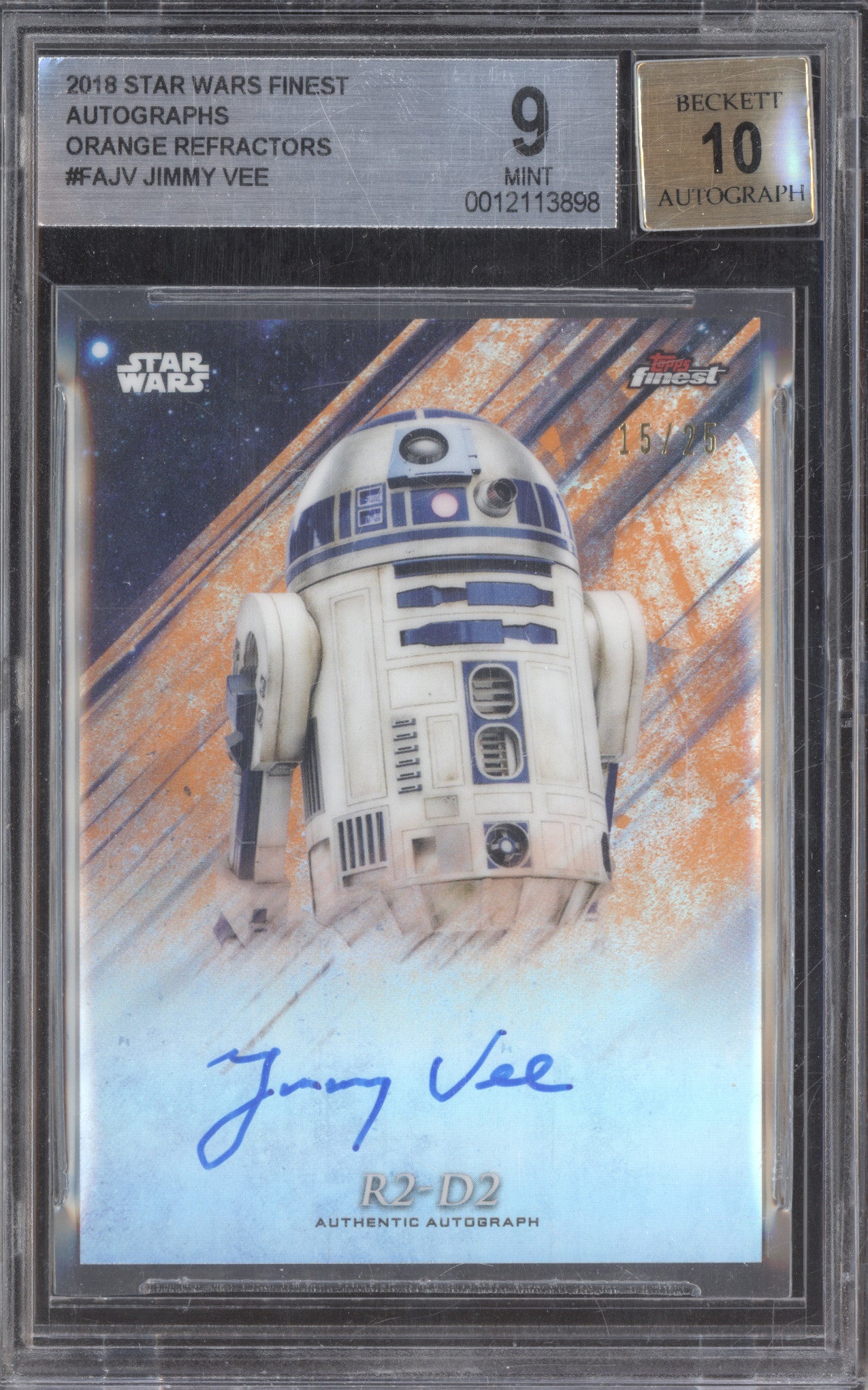 Jimmy Vee 2018 Topps Star Wars Finest FA-JV Auto Orange Refractor 15/25 BGS 9/10