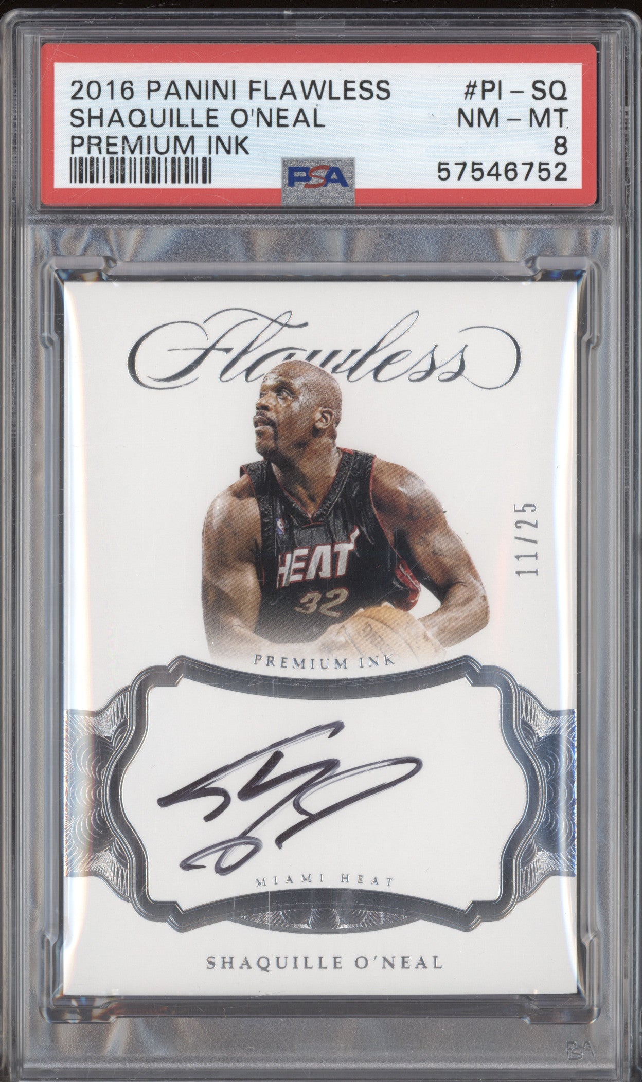 2016 Panini Flawless PI-SQ Shaquille O'Neal Premium Ink Auto /25 PSA 8