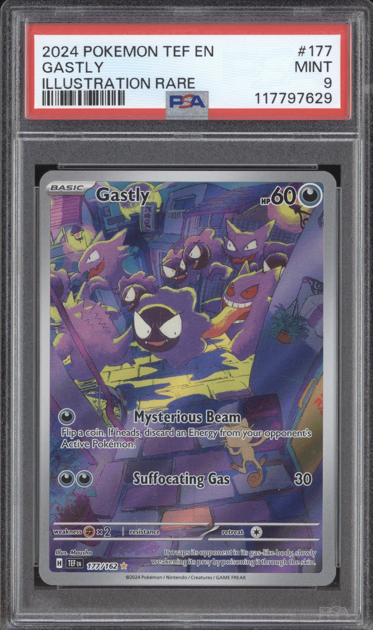 Gastly 2024 Pokemon Temporal Forces 177/162 Illustration Rare PSA 9