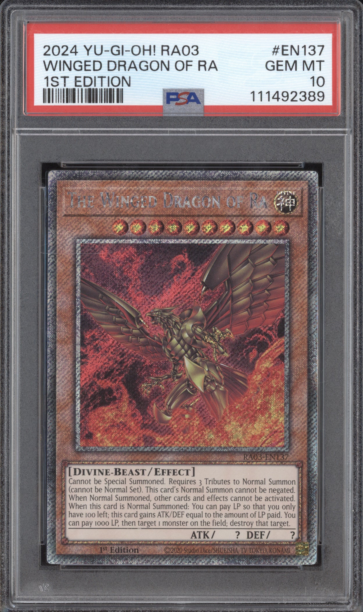 Winged Dragon of Ra  YuGiOh Quarter Century Bonanza RA03-EN137 1st Ed PSA 10