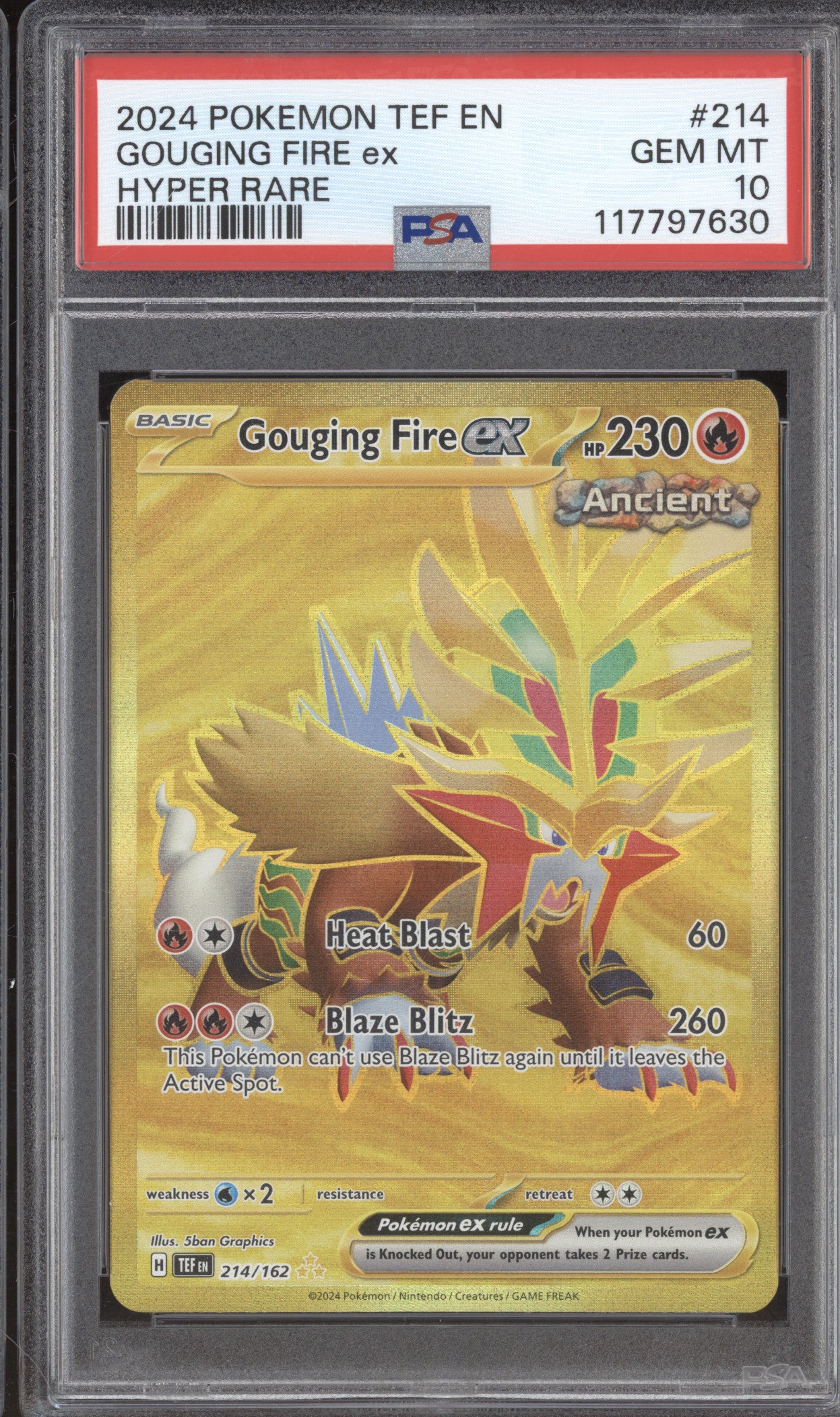 Gouging Fire ex 2024 Pokemon Temporal Forces 214/162 Hyper Rare PSA 10