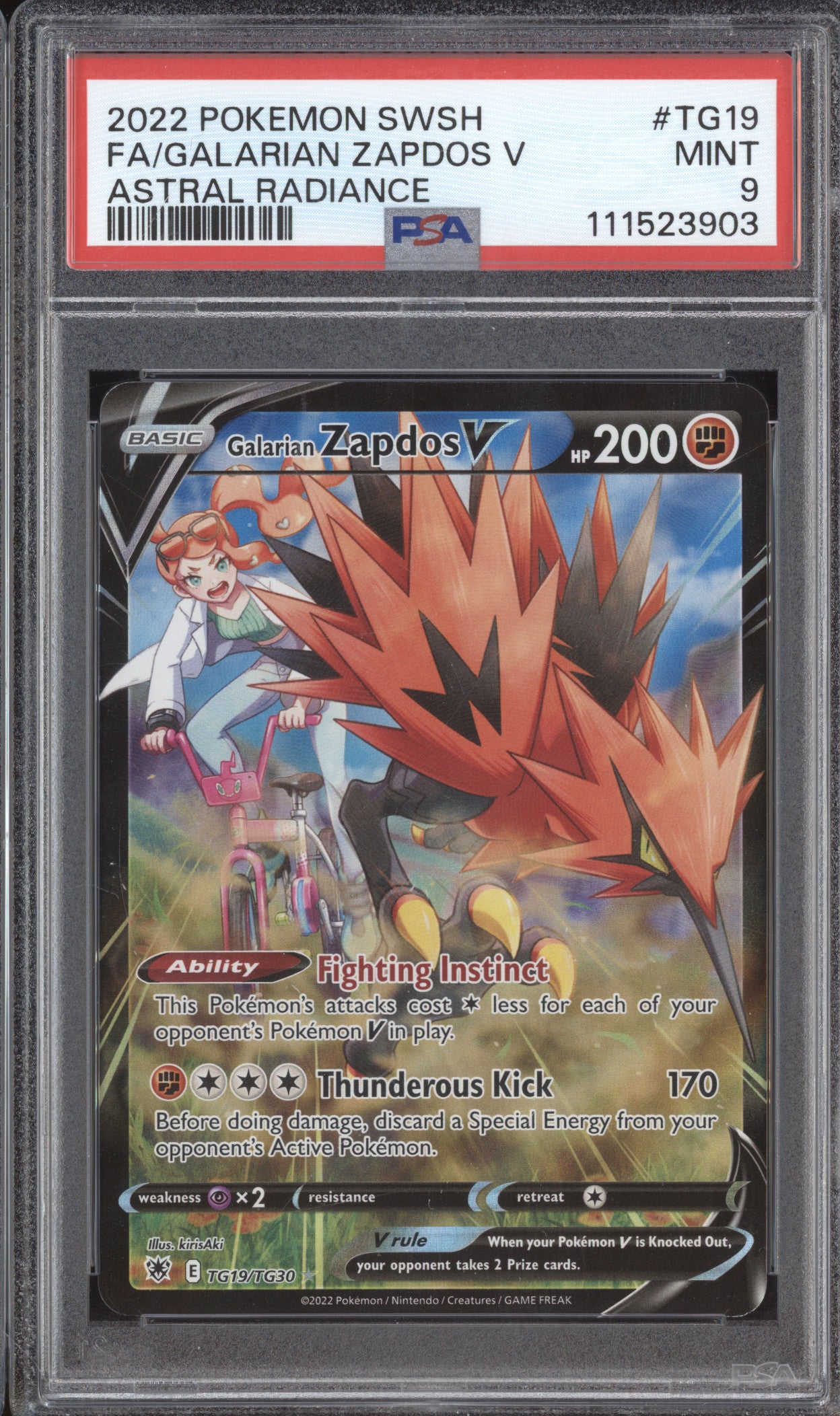 Galarian Zapdos V 2022 Pokemon Astral Radiance TG19/TG30 Full Art PSA 9