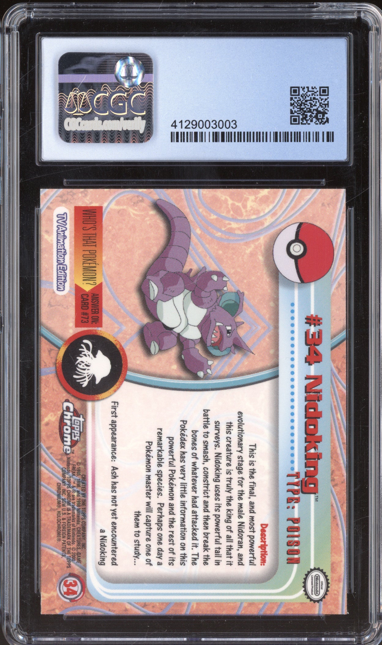 2000 Topps Chrome Series 1 34 Nidoking Chrome CGC 8.5