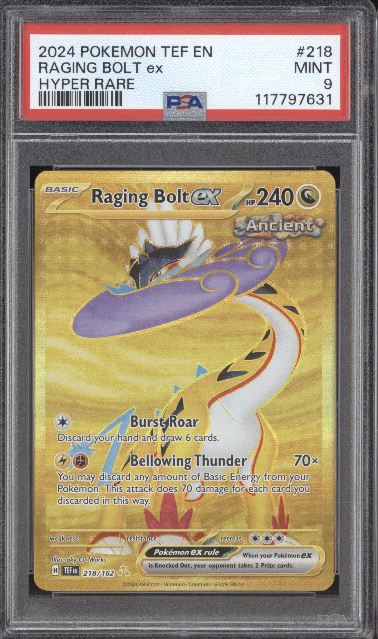 Raging Bolt ex 2024 Pokemon Temporal Forces 218/162 Hyper Rare PSA 9