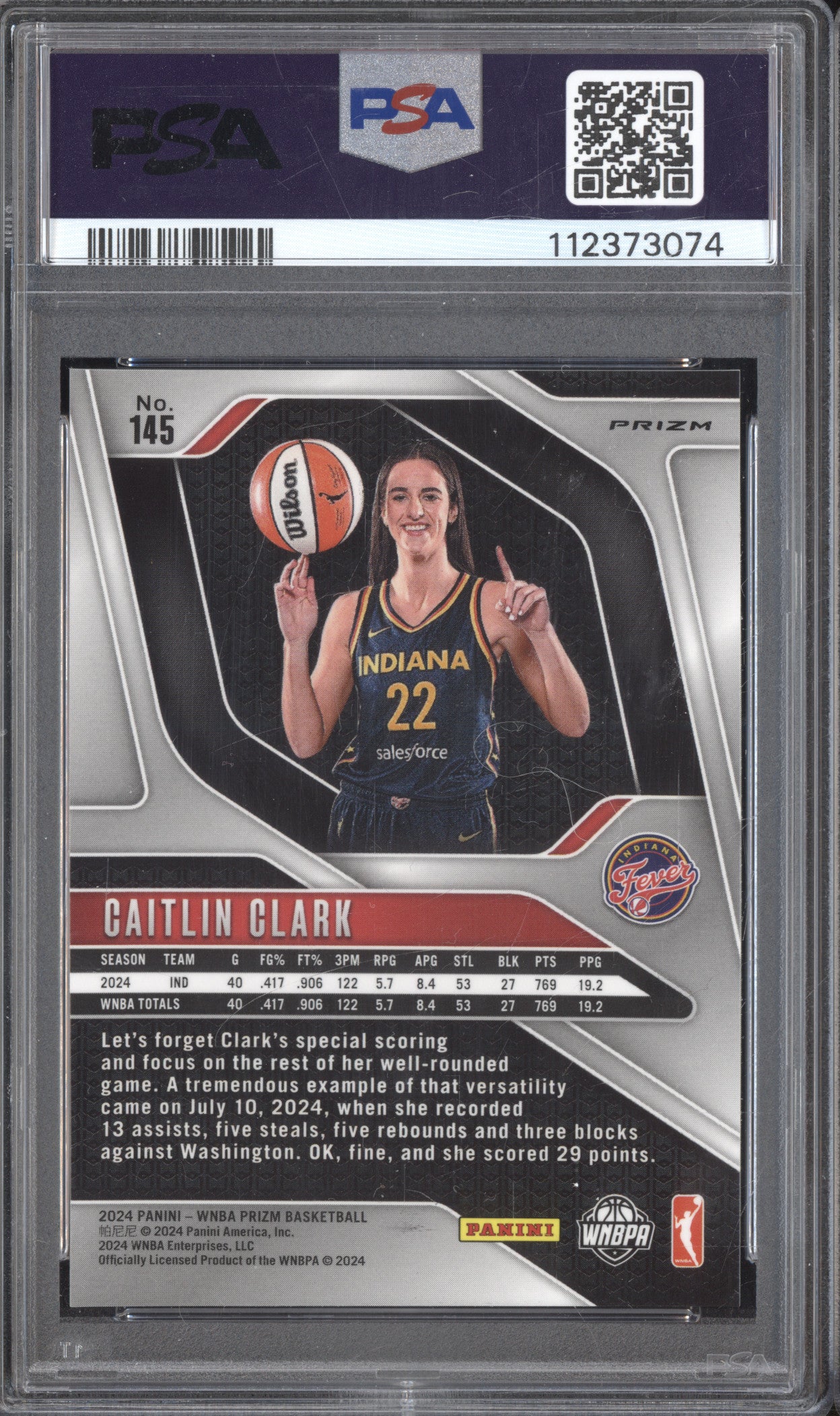 Caitlin Clark 2024 Panini Prizm 145 Green RC PSA 8
