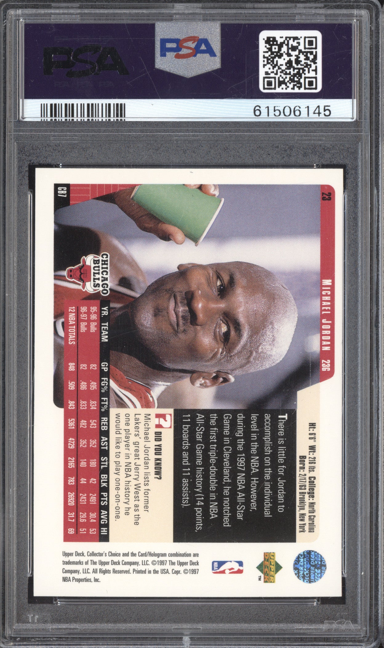 Michael Jordan 1997 Upper Deck Collector's Choice 23 PSA 9