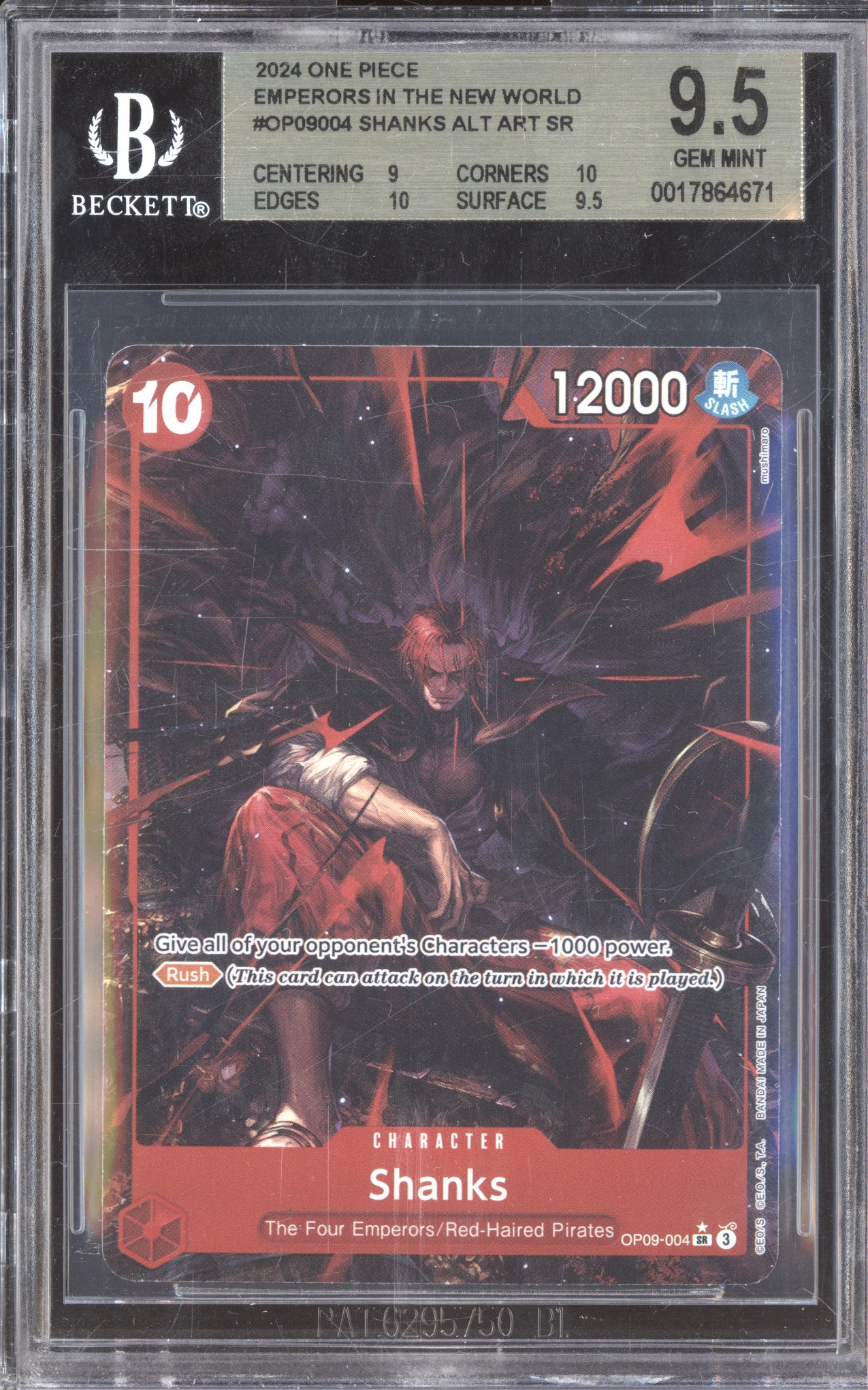 Shanks  One Piece Emperors of the New World OP09-004 Super Rare Alt Art BGS 9.5