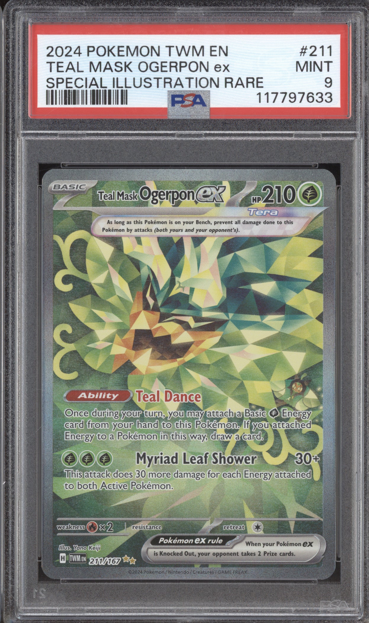 Teal Mask Ogerpon ex Pokemon Twilight Masquerade 211/167 SIR PSA 9 Teal Mask Ogerpon ex Pokemon Twilight Masquerade 211/167 SIR PSA 9