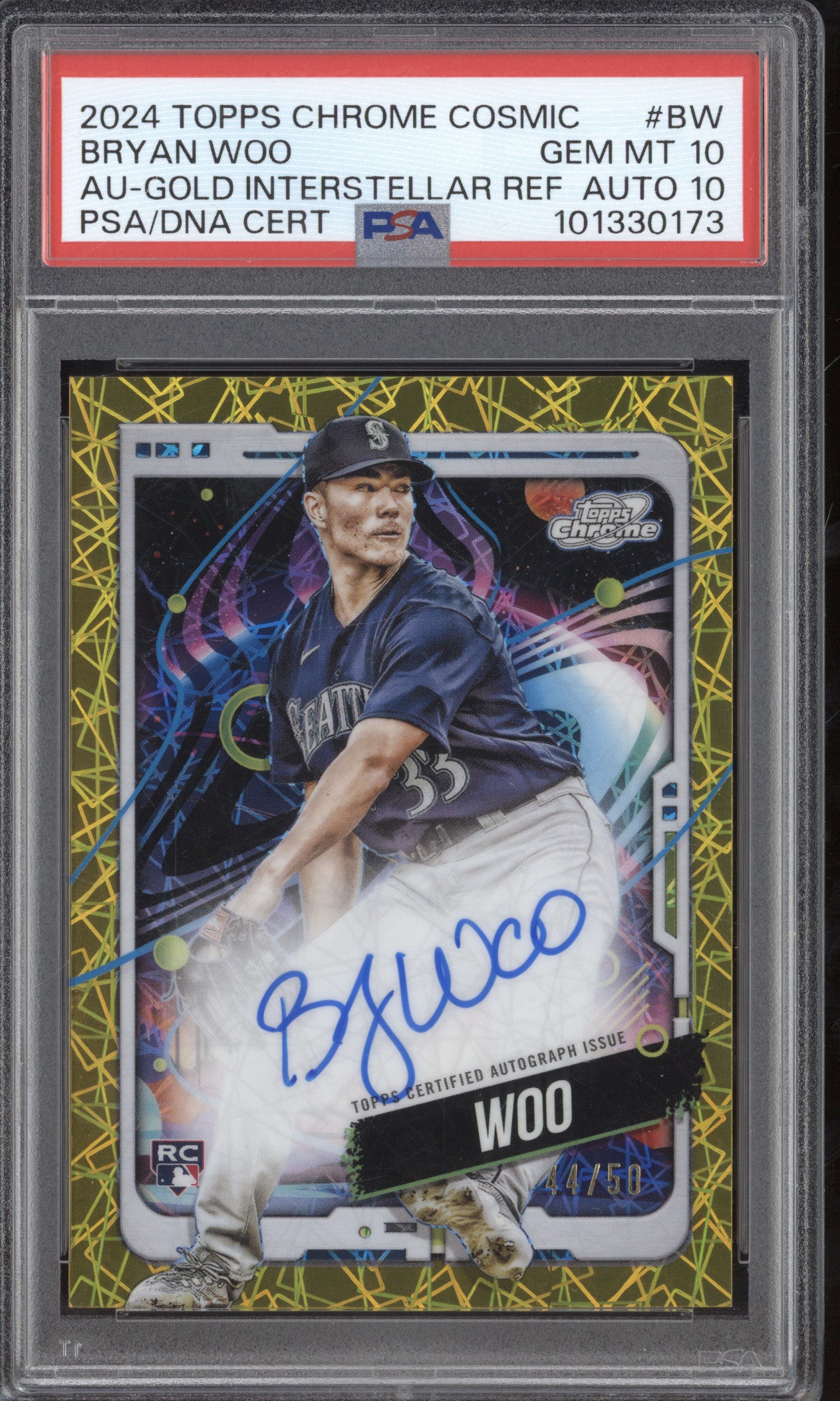 Brian Woo 2024 Topps Chrome Cosmic CCA-BW Gold Interstellar Auto RC 44/50 PSA 10/10