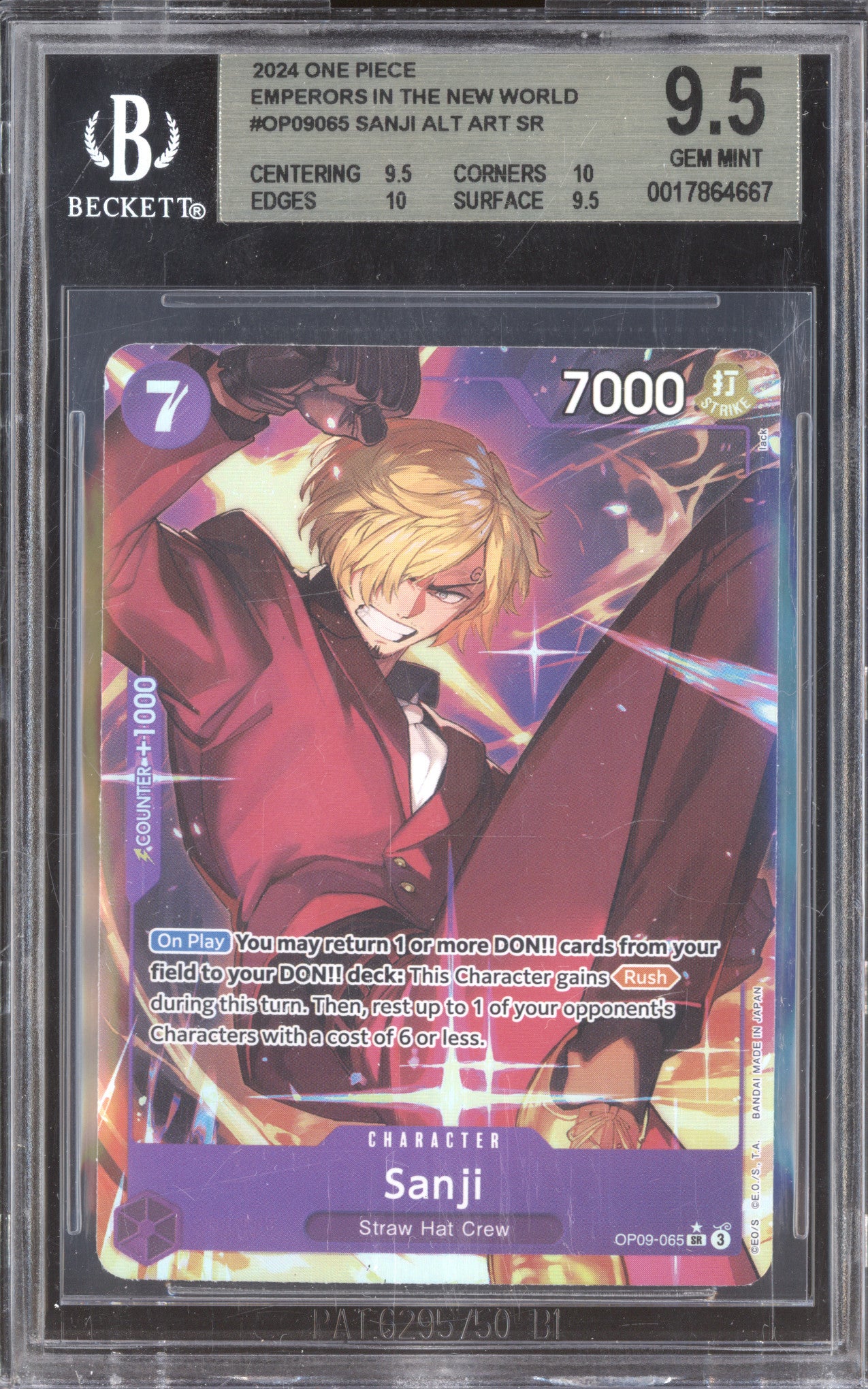 Sanji  One Piece Emperors of the New World OP09-065 Super Rare Alt Art BGS 9.5